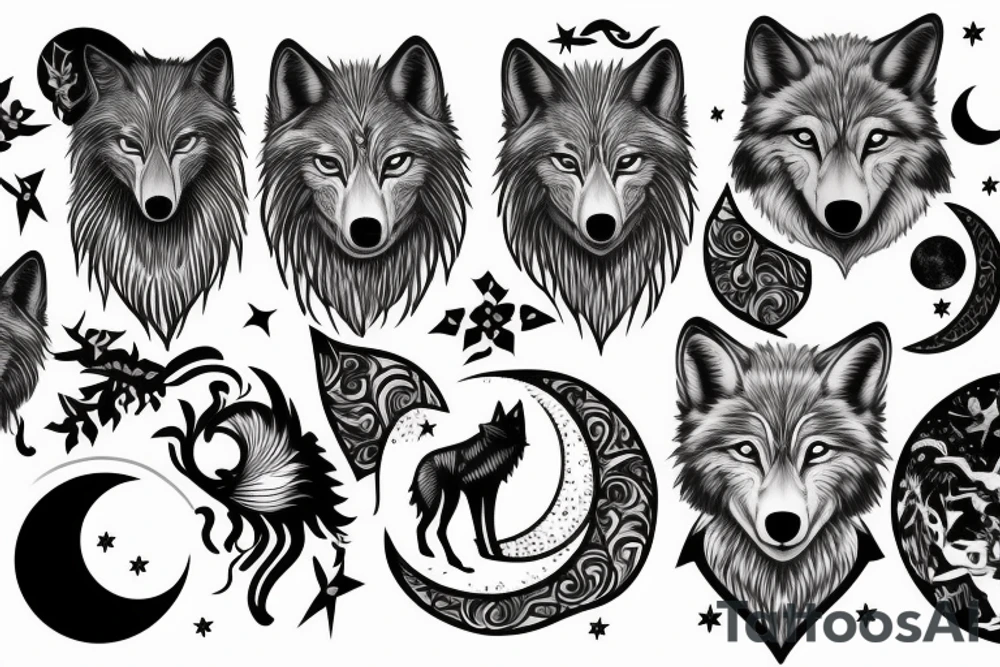 wolf with night theme with a moon tattoo idea