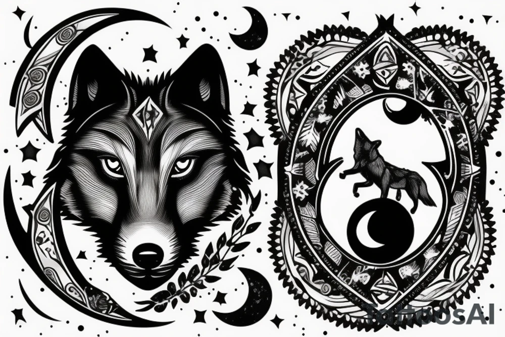wolf with night theme with a moon tattoo idea