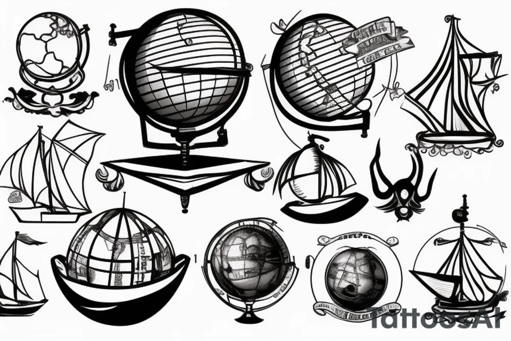 Globe in ship helm tattoo idea