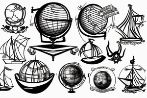 Globe in ship helm tattoo idea