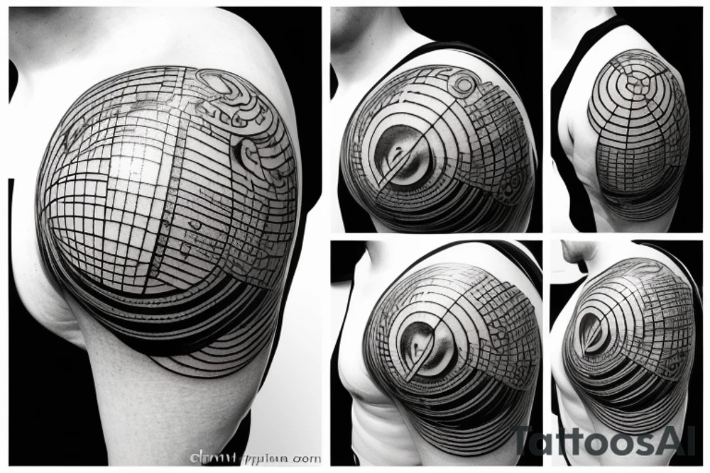 Globe in ship helm tattoo idea