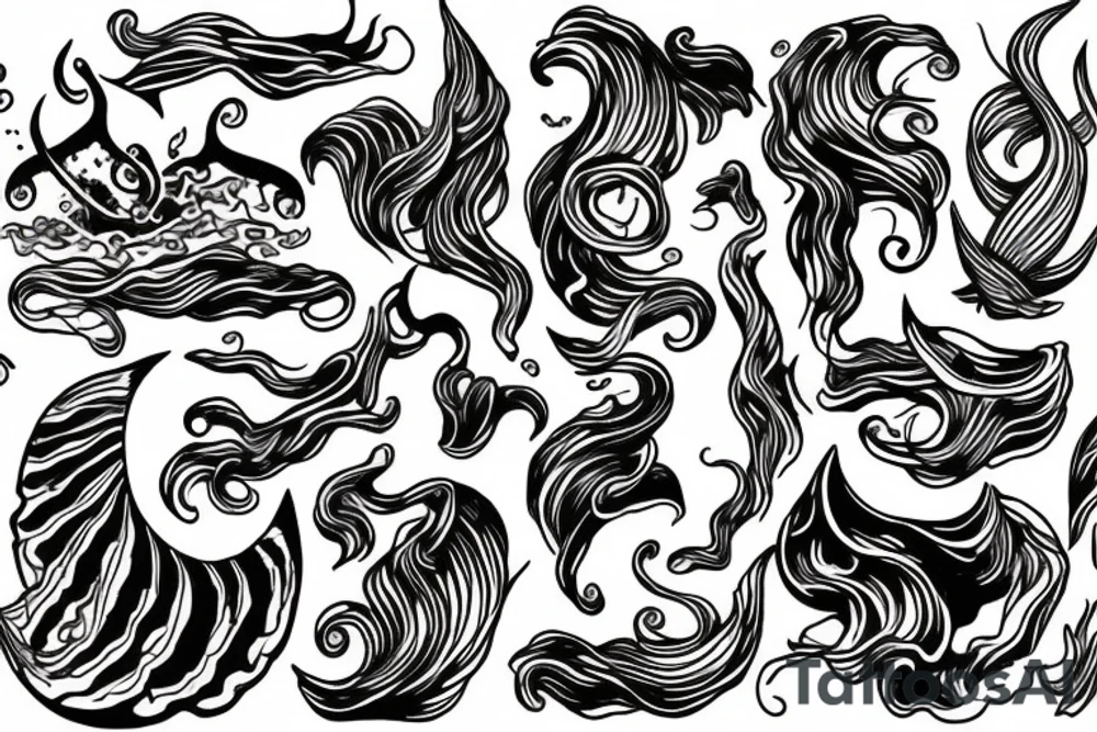 Trident and ocean waves tattoo idea