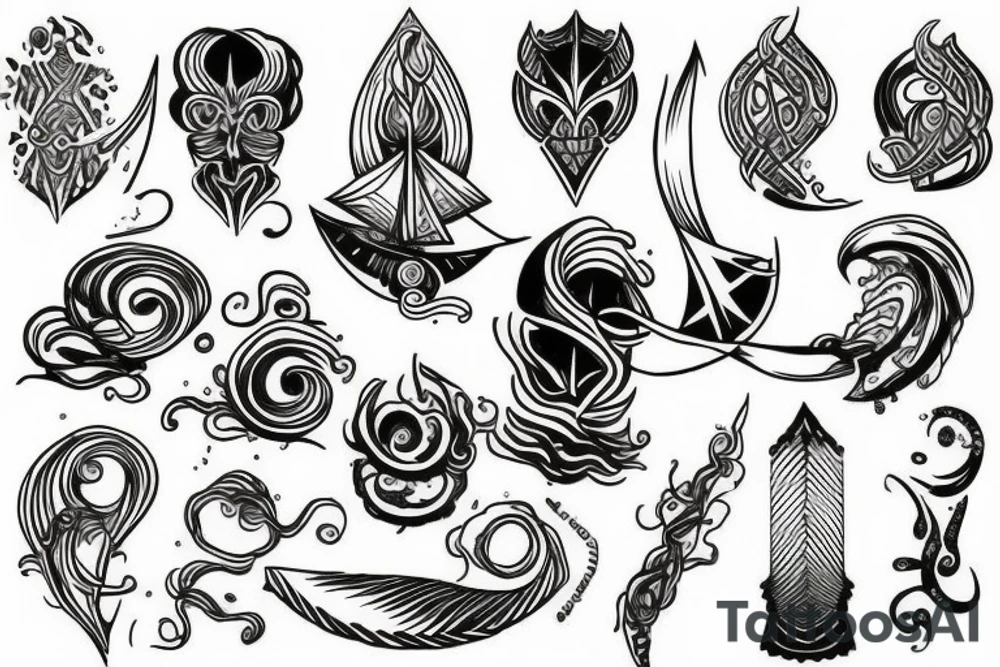 Trident and ocean waves tattoo idea