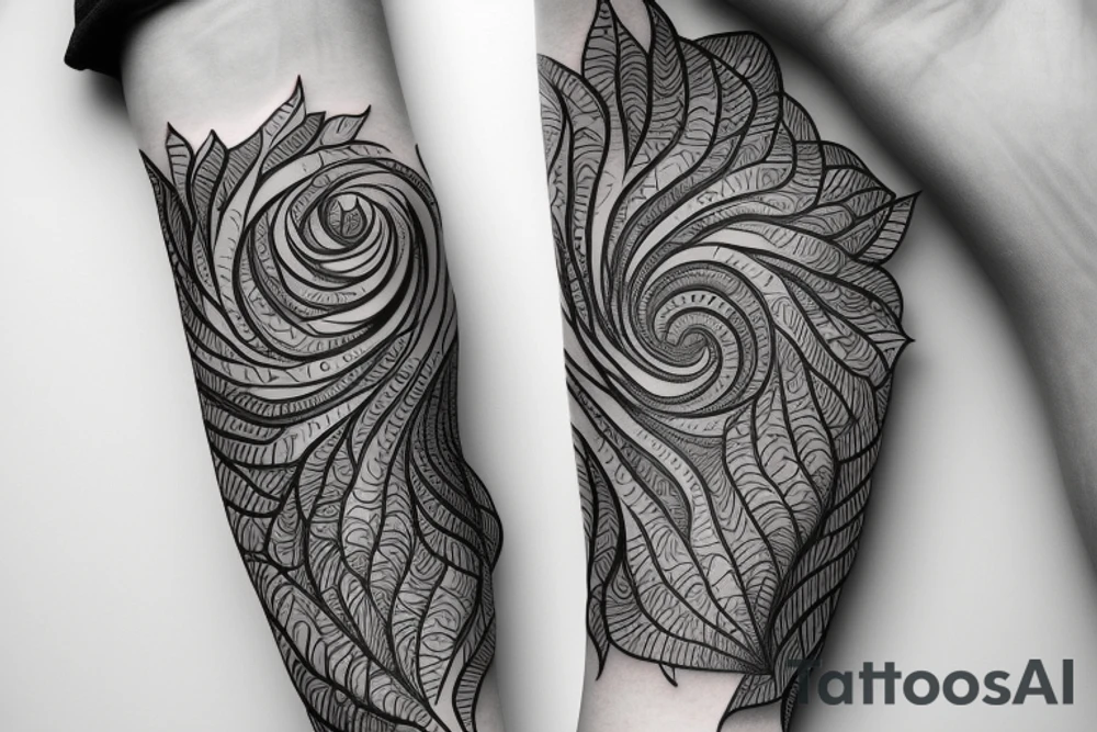 Sleeve with waterfall tree fibonacci and writing on forearm that says in the end only kindness matters tattoo idea