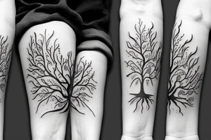 Sleeve with waterfall tree fibonacci and writing on forearm that says in the end only kindness matters tattoo idea