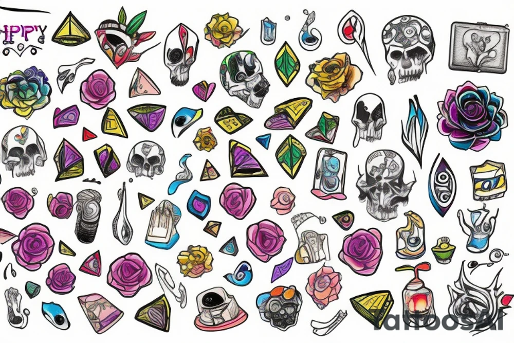 happy random color tattoo idea