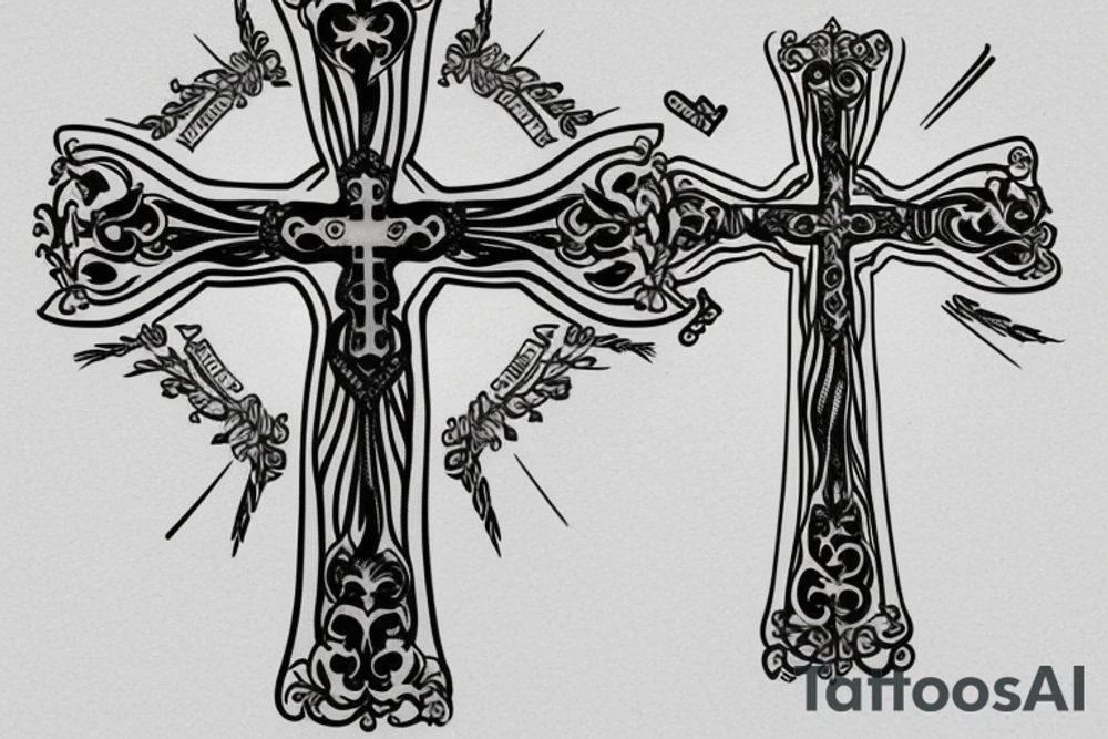 Cross with eye above last name in cross tattoo idea