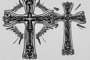 Cross with eye above last name in cross tattoo idea