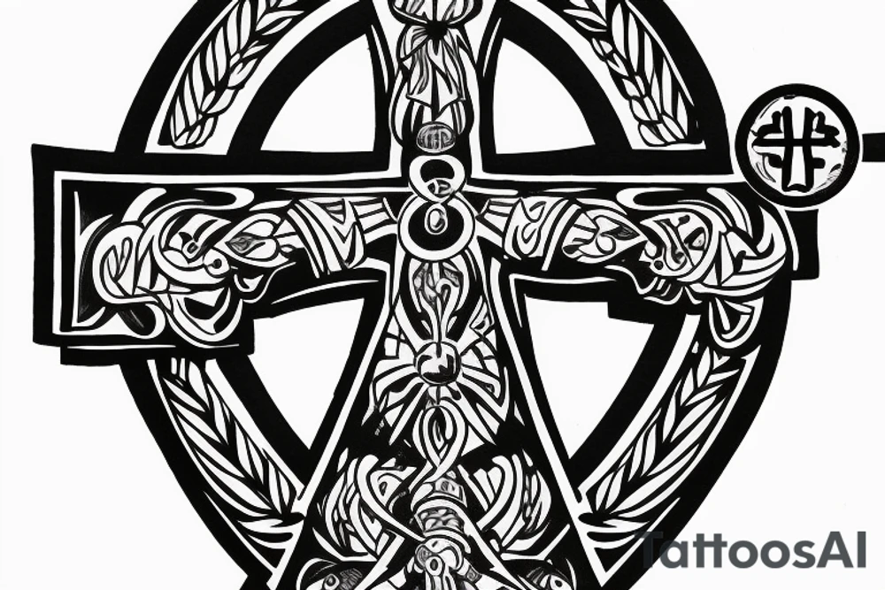 Cross with eye above last name in cross tattoo idea