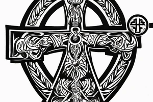 Cross with eye above last name in cross tattoo idea