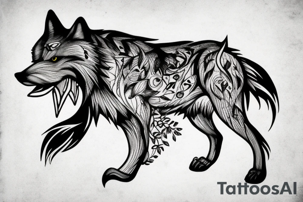 wolf with prey in its mouth tattoo idea