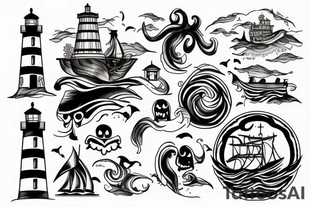 lighthouse storm pirate ship tattoo idea