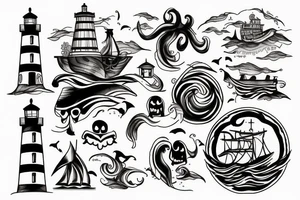 lighthouse storm pirate ship tattoo idea