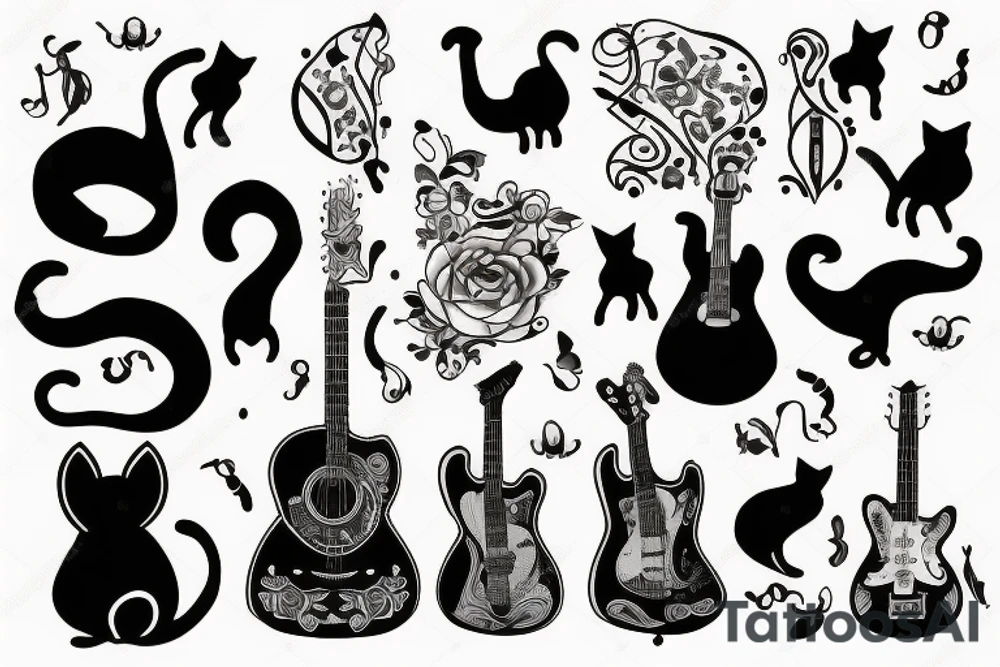Black cat with guitar tattoo idea