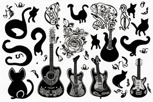 Black cat with guitar tattoo idea