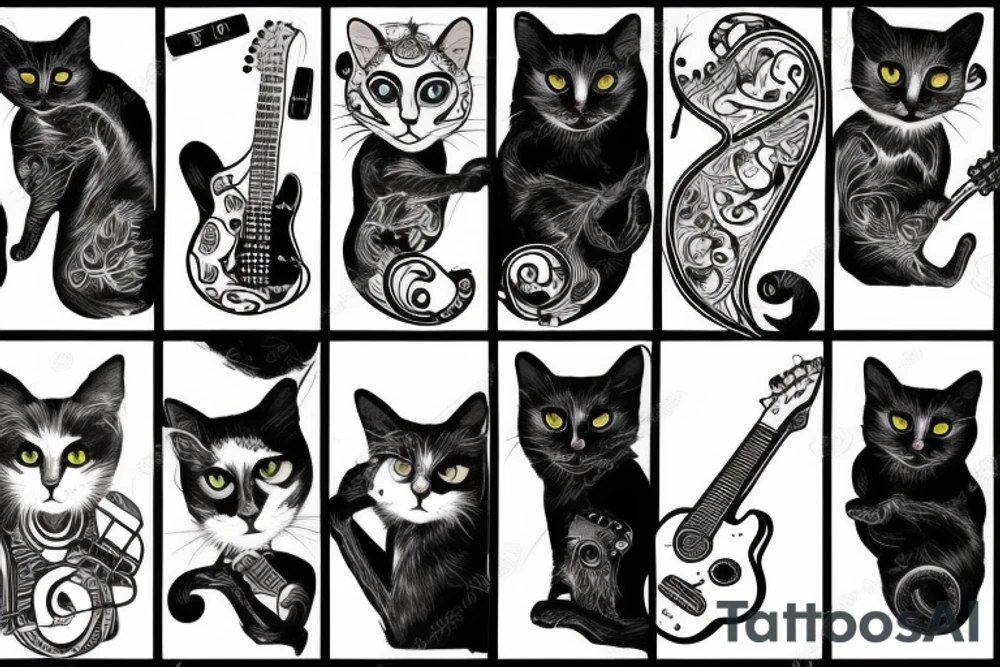 Black cat with guitar tattoo idea