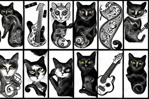 Black cat with guitar tattoo idea