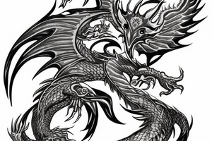 Cybertribal dragon under knee, wings around the knee tattoo idea