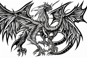 Cybertribal dragon under knee, wings around the knee tattoo idea