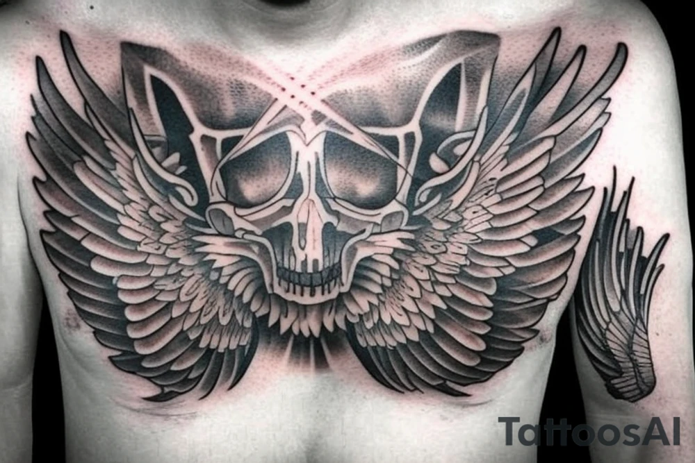 Fallen angel tatto in the middle of the chest tattoo idea