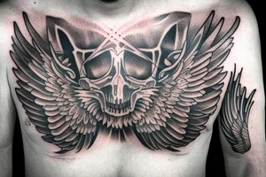 Fallen angel tatto in the middle of the chest tattoo idea