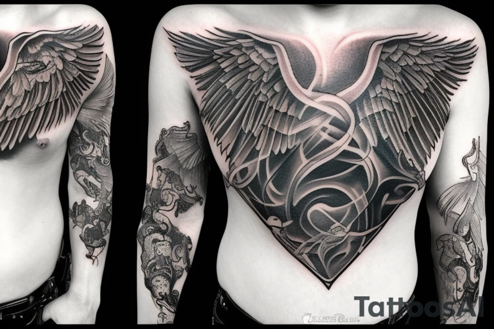Fallen angel tatto in the middle of the chest tattoo idea