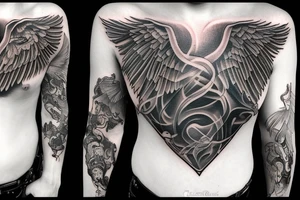 Fallen angel tatto in the middle of the chest tattoo idea