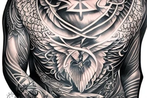 archangel tatto in the middle of the chest tattoo idea