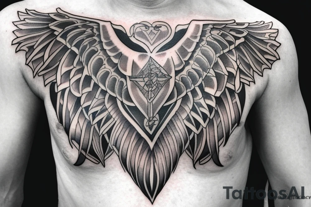 archangel tatto in the middle of the chest tattoo idea