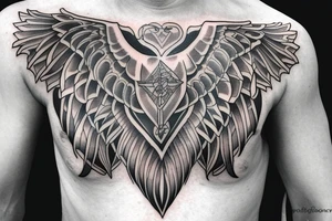 archangel tatto in the middle of the chest tattoo idea