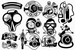 minimalistic black an white 80s deep dive diver tattoo idea