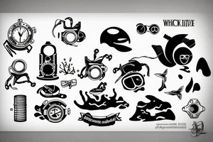 minimalistic black an white 80s deep dive diver tattoo idea
