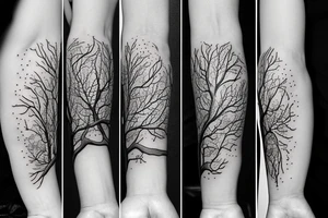Linie, Hirsch, Berge, auferstehen, durchhalten, wald, wirbelsäule tattoo idea