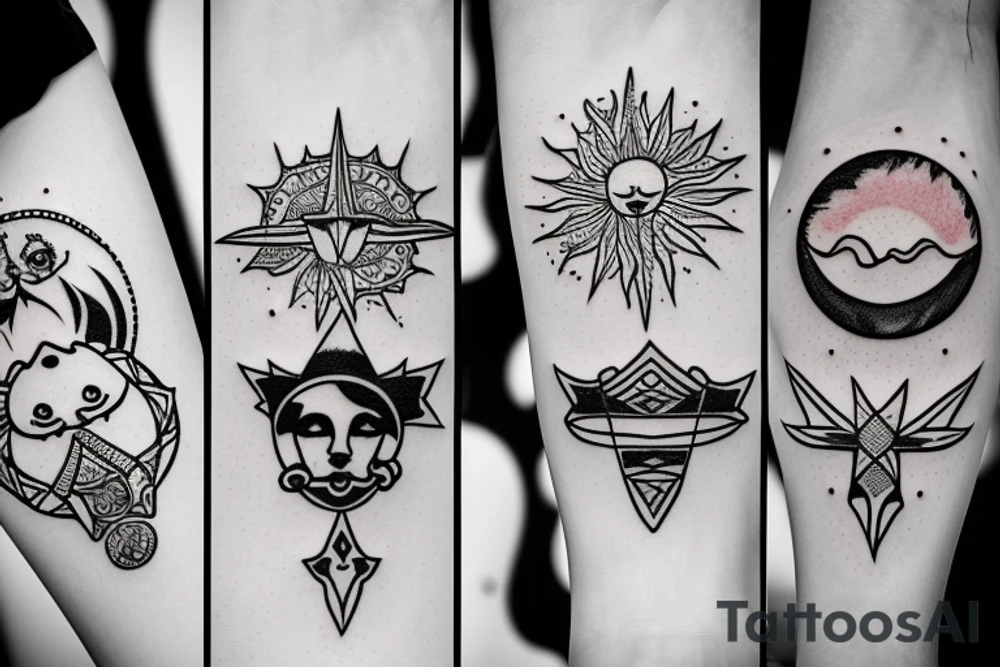 the sun and moon as people playing cards tattoo idea