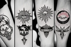 the sun and moon as people playing cards tattoo idea