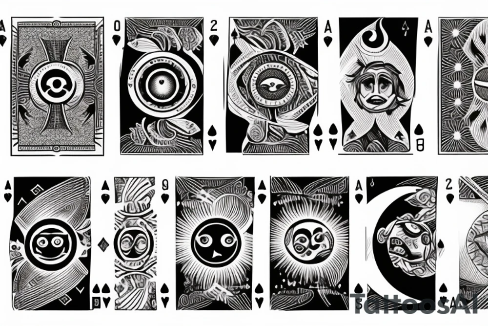 the sun and moon as people playing cards tattoo idea