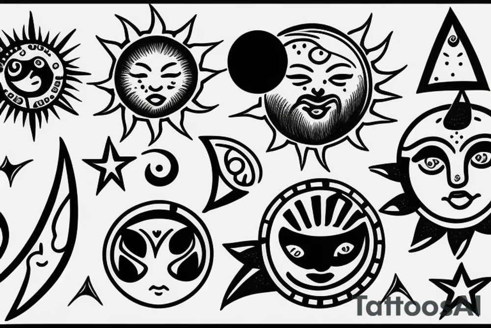 the sun and moon as people tattoo idea