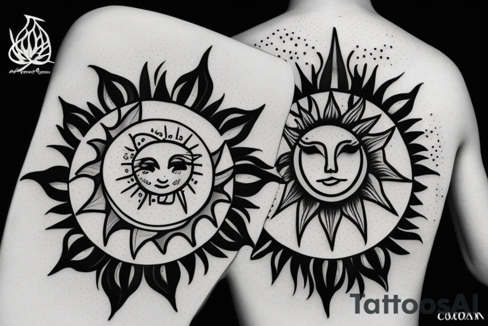 the sun and moon as people tattoo idea