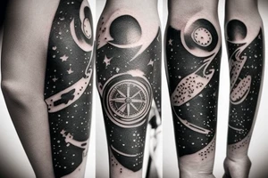 create a tattoo with the concept of navigation and compass it can contain objects from space like galaxies and stars it should fit in the forearm tattoo idea