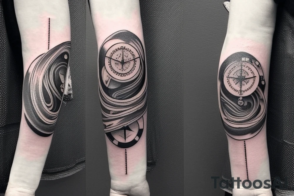 create a tattoo with the concept of navigation and compass it can contain objects from space like galaxies and stars it should fit in the forearm tattoo idea