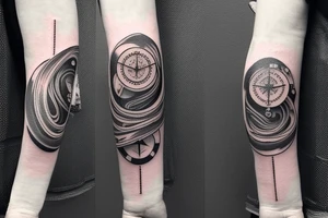 create a tattoo with the concept of navigation and compass it can contain objects from space like galaxies and stars it should fit in the forearm tattoo idea