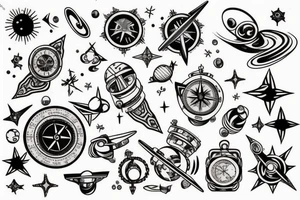 create a tattoo with the concept of navigation and compass it can contain objects from space like galaxies and stars it should fit in the chest tattoo idea