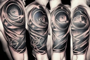 create a tattoo with the concept of navigation and compass it can contain objects from space like galaxies and stars it should fit in the chest tattoo idea