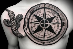 create a compass and snake themed tattoo it should fit in the left chest and it should be small you can use elements from space and sky tattoo idea