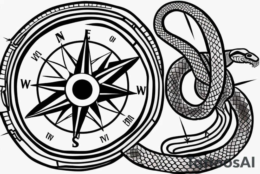 create a compass and snake themed tattoo it should fit in the forearm and it should be small you can use elements from space and sky tattoo idea