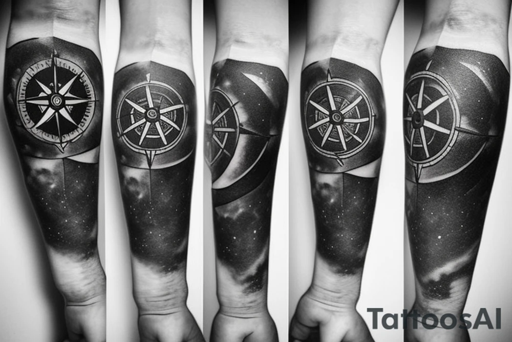 create a compass and ship themed small tattoo it should fit in the forearm you can use elements from space and sky tattoo idea