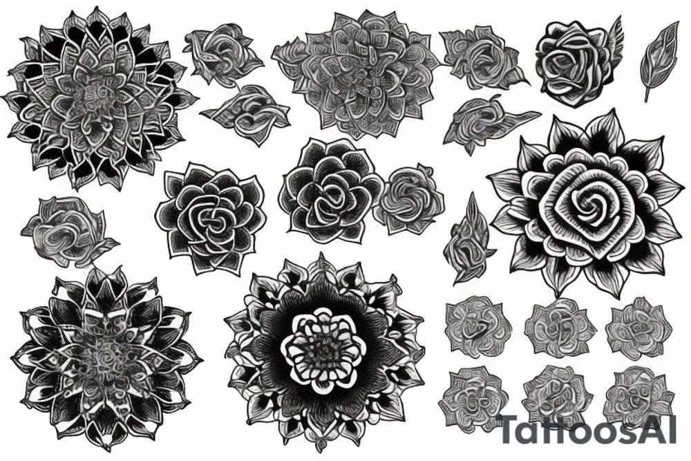 Rose and mandala ornamental tattoo idea