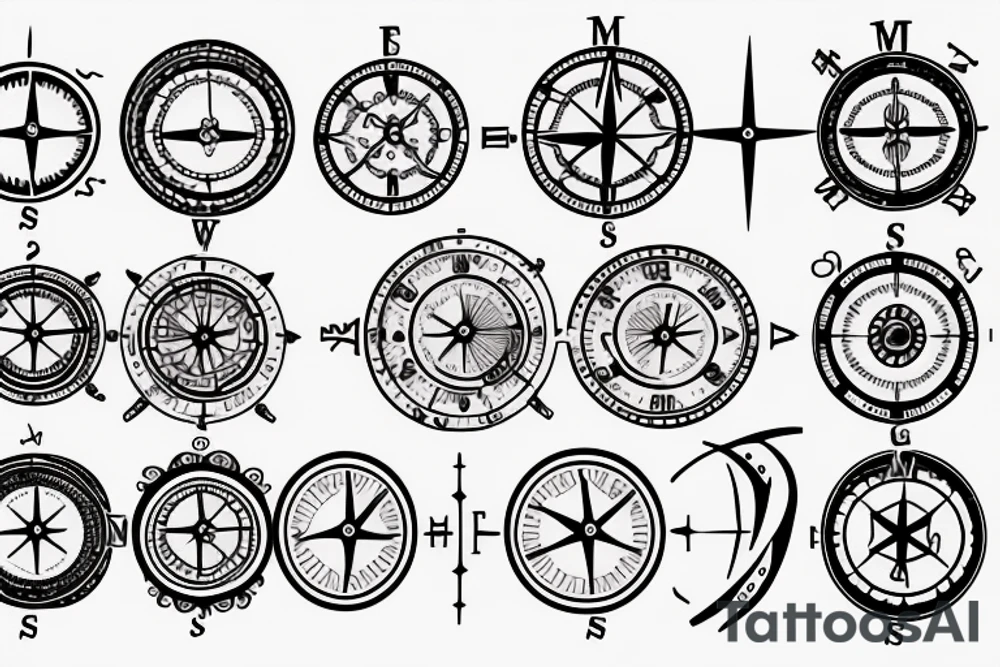 create a small compass and clock themed tattoo tattoo idea