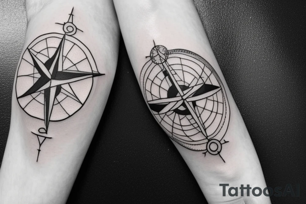 create a compass themed tattoo but outlines of the compass should be like solar system's orbit tattoo idea
