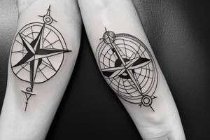 create a compass themed tattoo but outlines of the compass should be like solar system's orbit tattoo idea